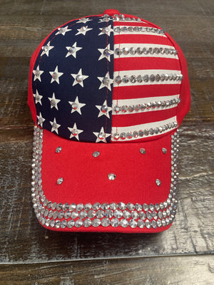 American Flag Bedazzled Hat (3 Color Variations)