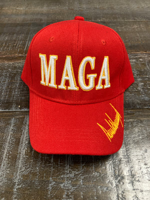 Red MAGA Hat w/ Trump Signature