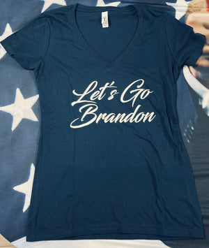 Navy Blue "Let's Go Brandon!" V-Neck Women's T-Shirt