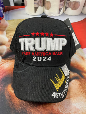 "Take America Back 2024" Embroidered Hat w/ Trump Signature