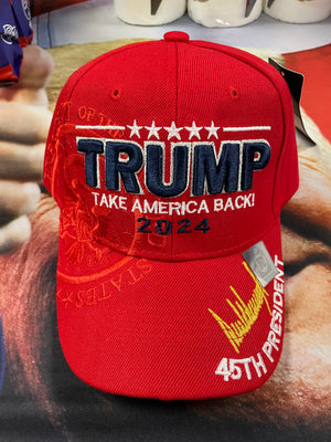 "Take America Back 2024" Embroidered Hat w/ Trump Signature