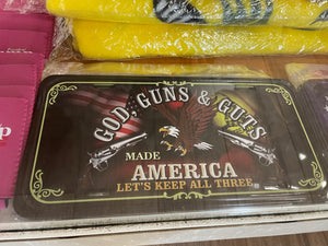 God, Guns & Guts Novelty License Plate